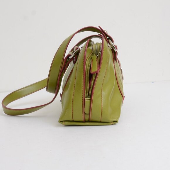 Nine West Green Pink Vegan Leather Satchel Handbag Purse - Picture 8 of 14